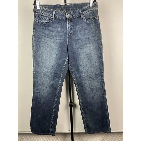 Kut From The Kloth Dark Blue Distressed Wash Straight Leg Denim Jeans Size 12 - Picture 1 of 8